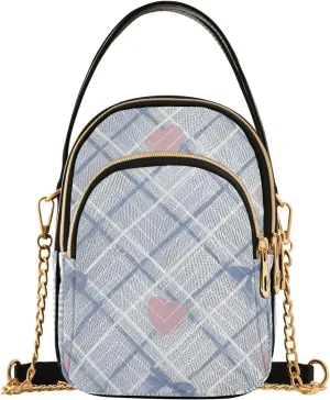Cute Blue Bow with Pink Heart trendy mens crossbody bag with multi pockets handbags for women for adult