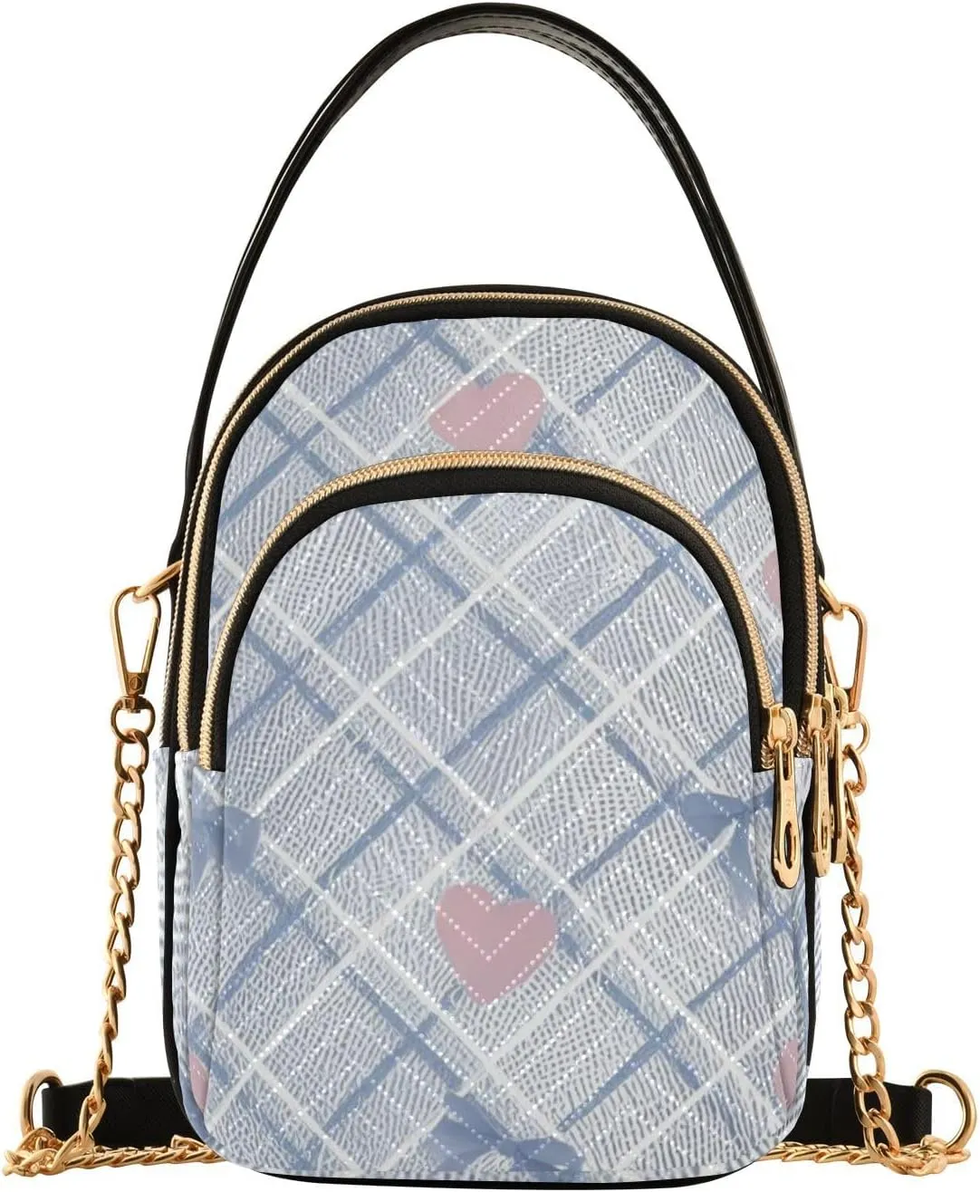 Cute Blue Bow with Pink Heart trendy mens crossbody bag with multi pockets handbags for women for adult