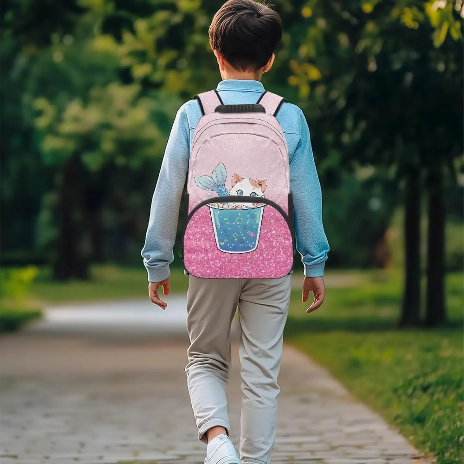 Cute Cat Print Computer Bags for Men Backpacks for Laptops Sturdy Book Bag with 2 Compartments Large Shoulder Purse Bagpack for School