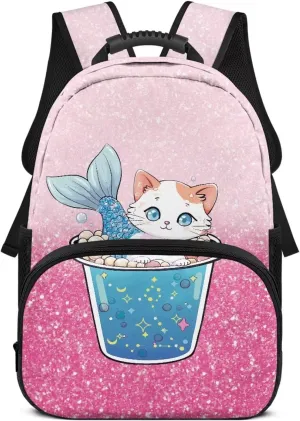 Cute Cat Print Computer Bags for Men Backpacks for Laptops Sturdy Book Bag with 2 Compartments Large Shoulder Purse Bagpack for School