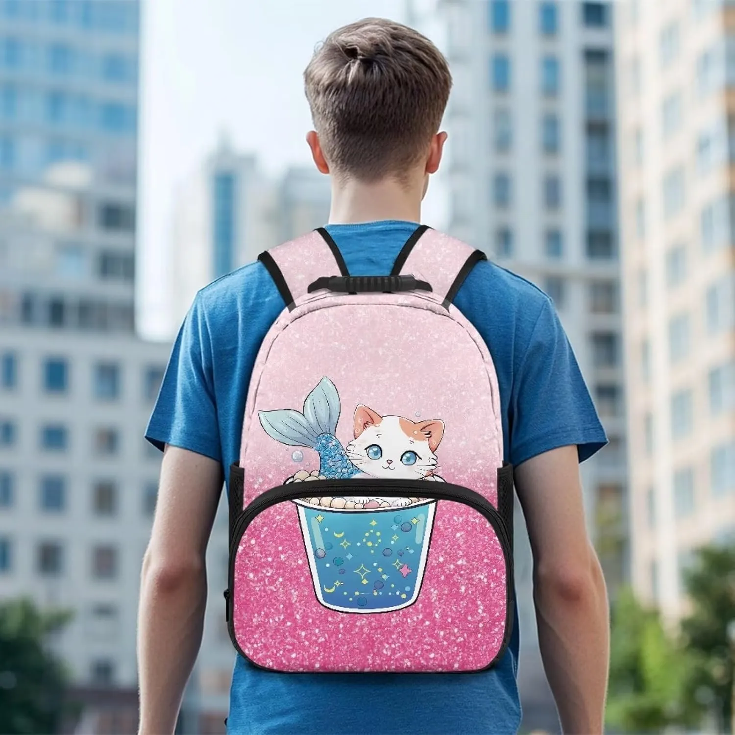 Cute Cat Print Computer Bags for Men Backpacks for Laptops Sturdy Book Bag with 2 Compartments Large Shoulder Purse Bagpack for School