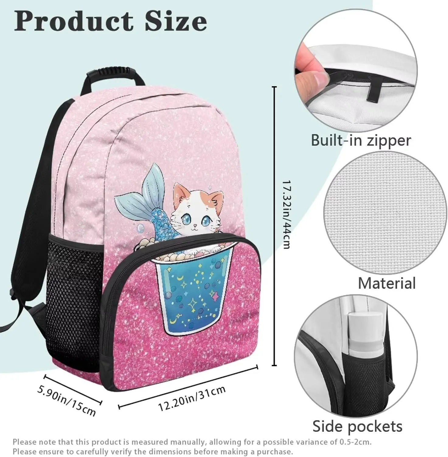 Cute Cat Print Computer Bags for Men Backpacks for Laptops Sturdy Book Bag with 2 Compartments Large Shoulder Purse Bagpack for School