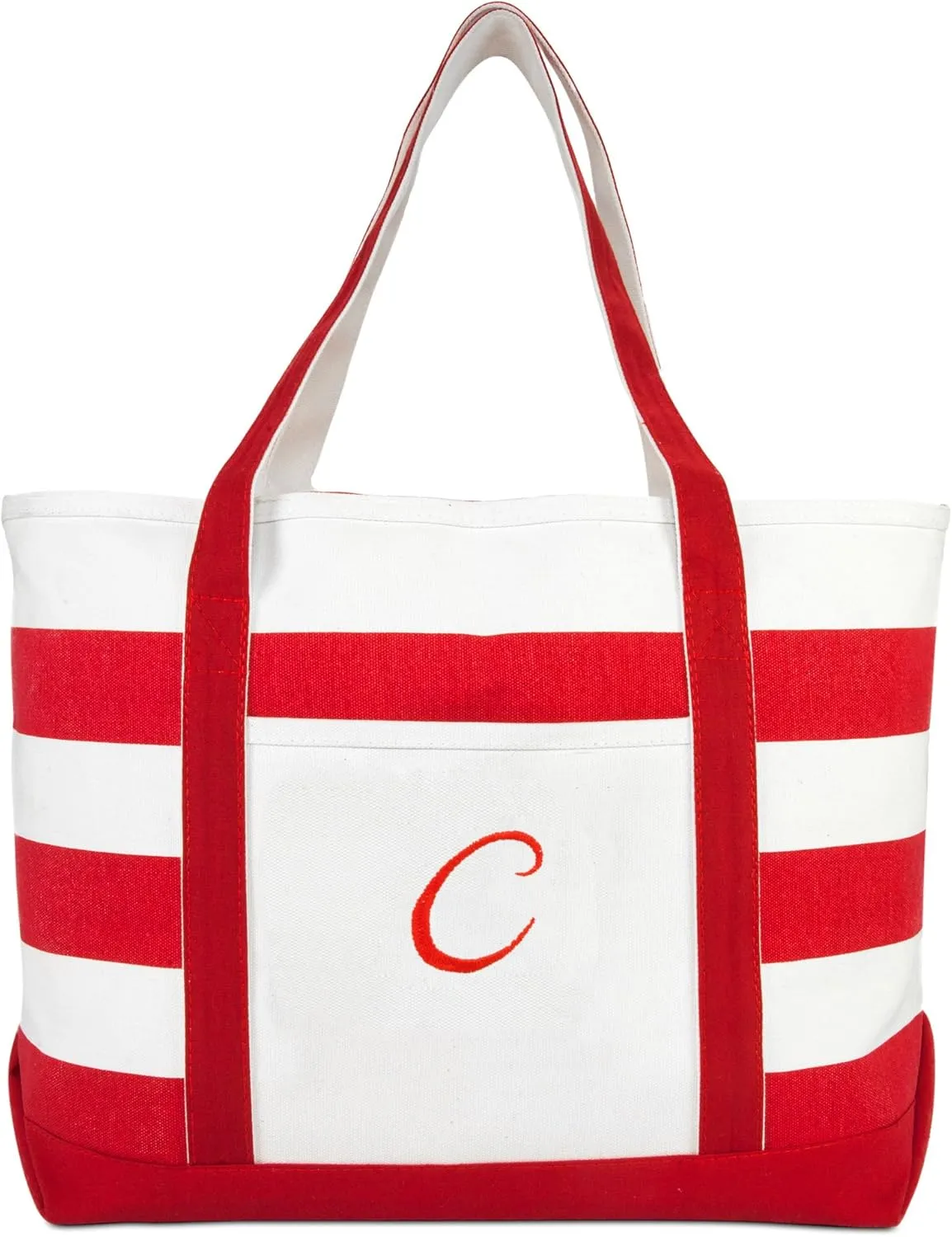 DALIX Beach Tote Bag Shoulder Bags Striped Monogrammed Red Ballent Letter A - Z