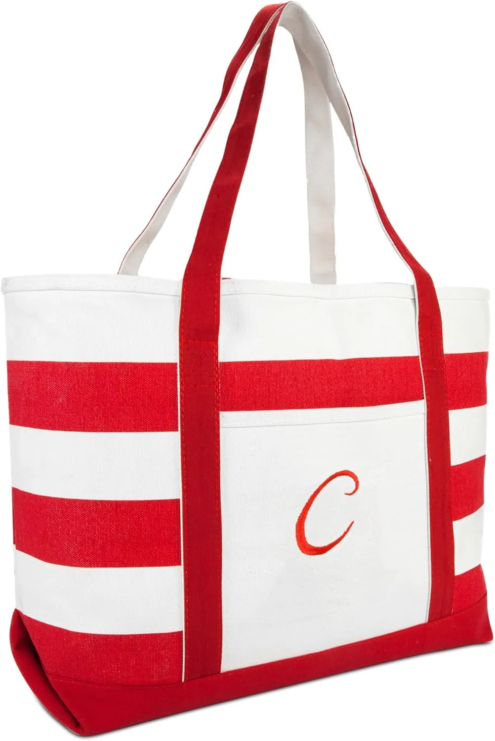 DALIX Beach Tote Bag Shoulder Bags Striped Monogrammed Red Ballent Letter A - Z