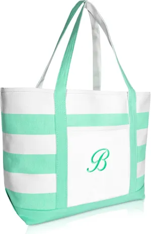 DALIX Monogram Beach Bag and Totes for Women Personalized Gifts Mint Green A -Z