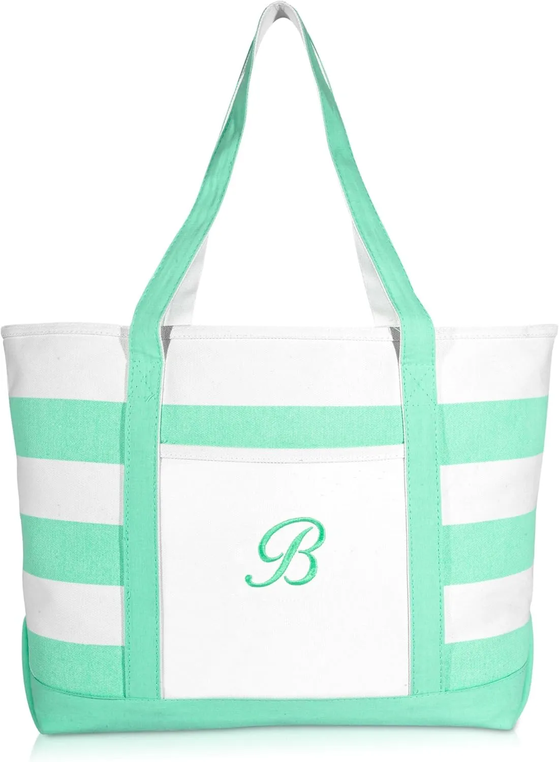 DALIX Monogram Beach Bag and Totes for Women Personalized Gifts Mint Green A -Z