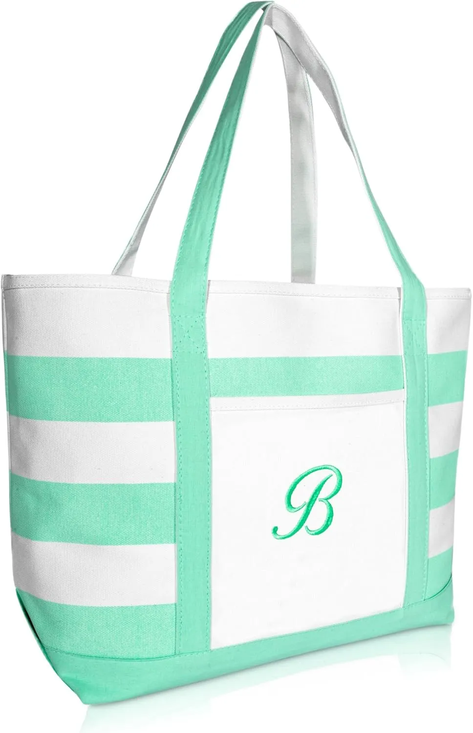 DALIX Monogram Beach Bag and Totes for Women Personalized Gifts Mint Green A -Z