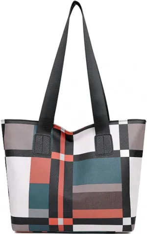 Designer Purses and Handbags for Women Color Combination Satchel Checkered Pattern Shoulder Bag Large Top Handle Tote