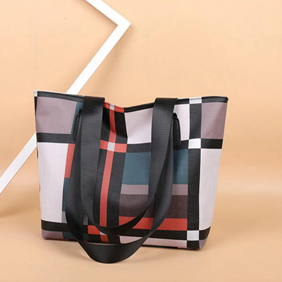 Designer Purses and Handbags for Women Color Combination Satchel Checkered Pattern Shoulder Bag Large Top Handle Tote