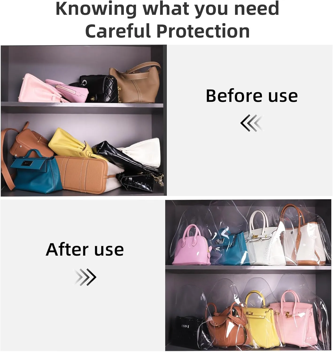 DGAZ Clear Dust Bags for Luxury Handbags,Waterproof Purse Storage Bag,Lightweight Handbag Protector(Small)