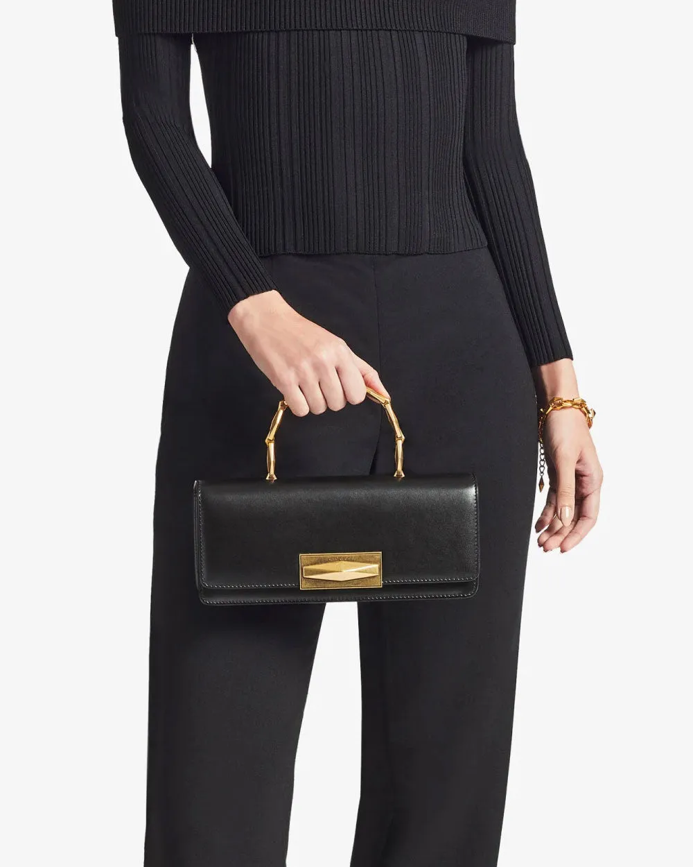 Diamond Chain Top Handle Bag in Black