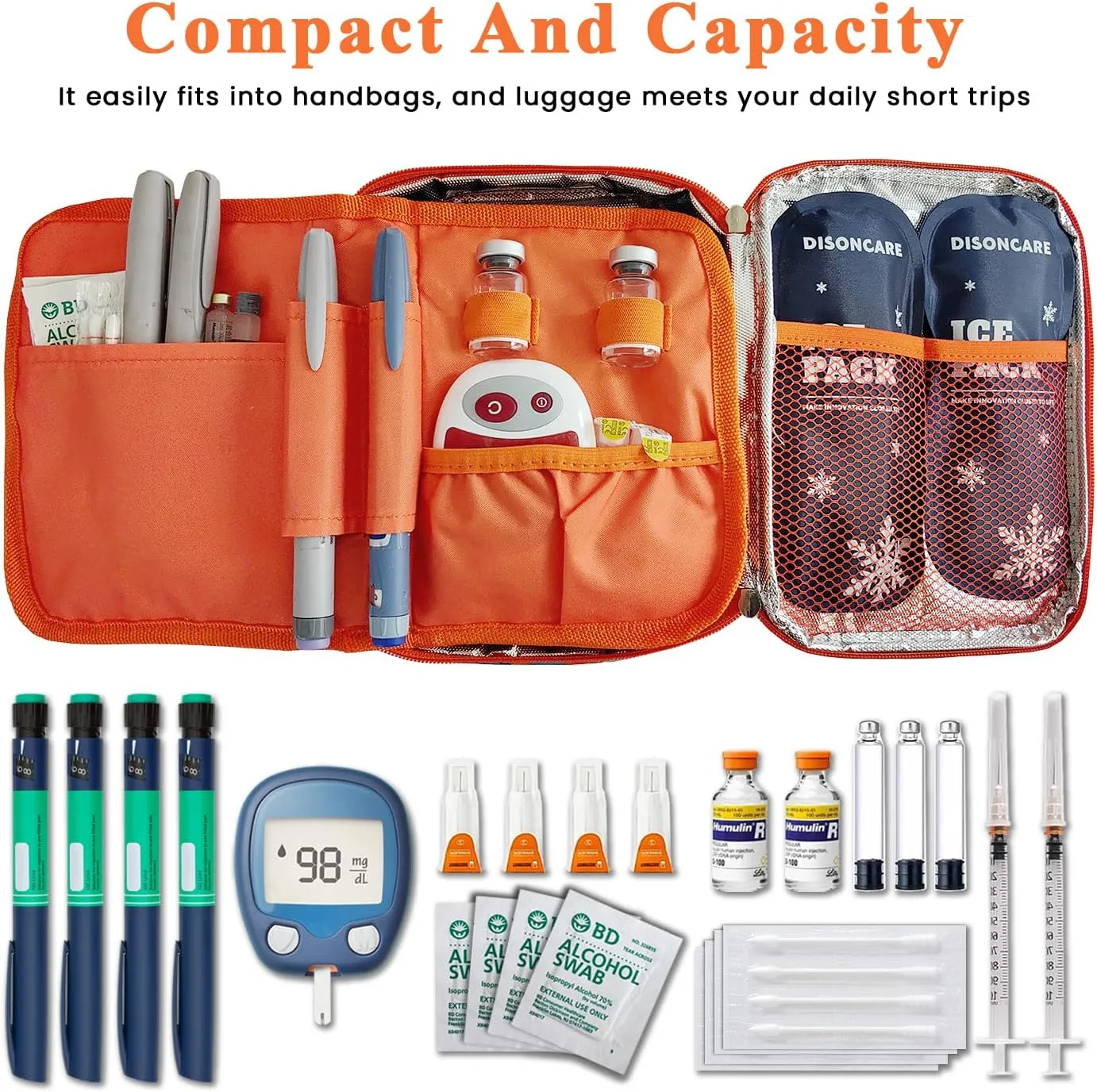 DISONCARE Insulin Cooler Travel Case Medicine Organizer Diabetic Medication Bag for Insulin Pens and Other Diabetes Supplies with 4 Ice Packs, Insulation Liner, and Medical Card