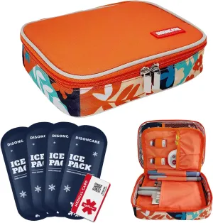 DISONCARE Insulin Cooler Travel Case Medicine Organizer Diabetic Medication Bag for Insulin Pens and Other Diabetes Supplies with 4 Ice Packs, Insulation Liner, and Medical Card