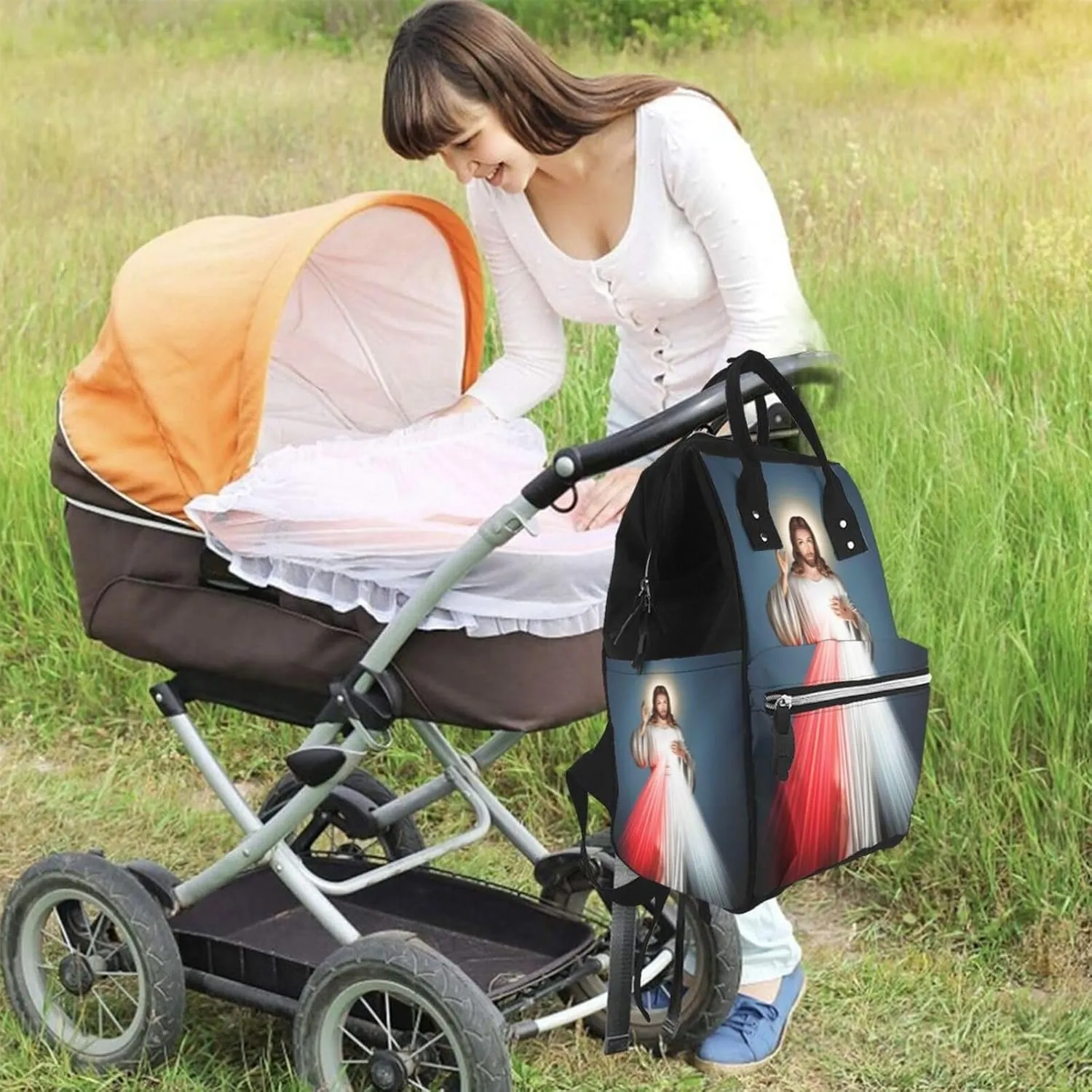 Divine Mercy Large Capacity Mummy Maternity Bag Multifunctional Diaper Backpack 3D Print Travel Backpack