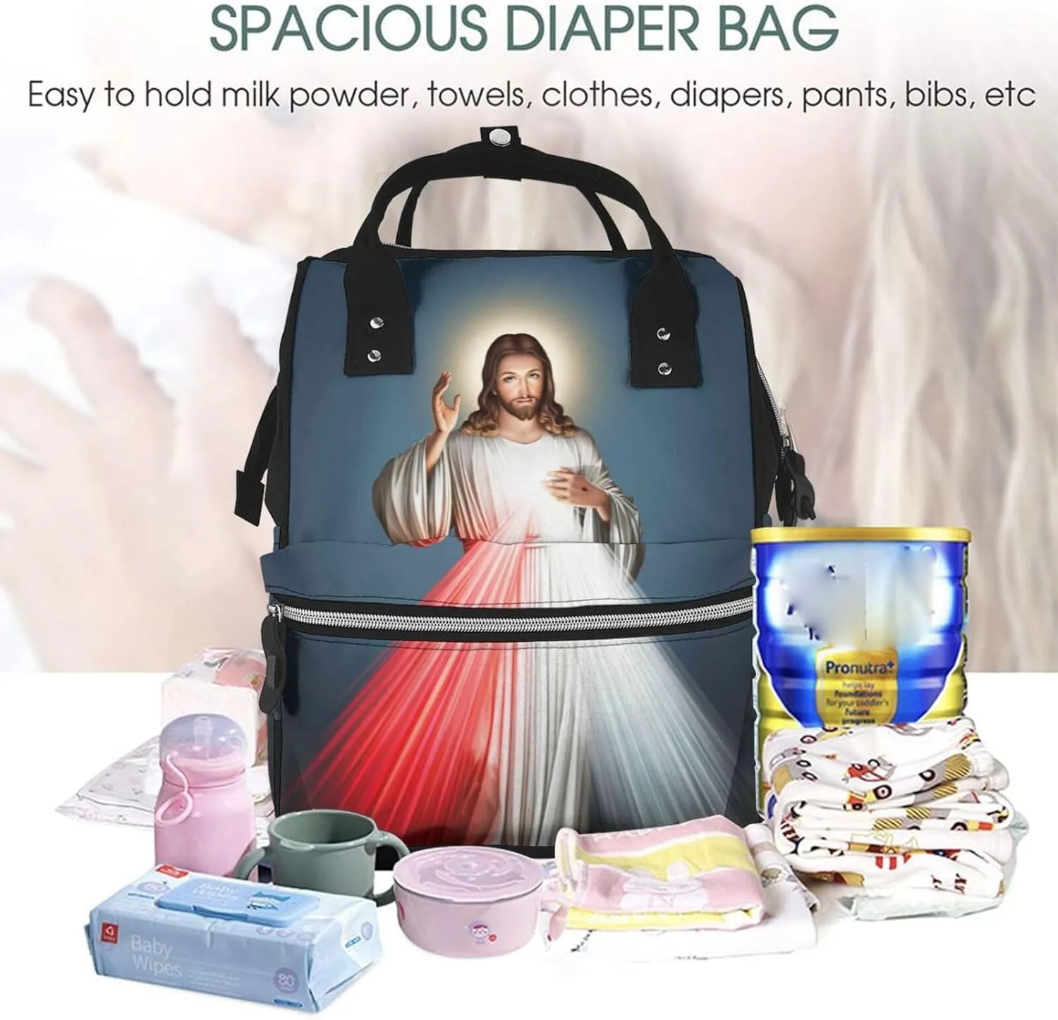 Divine Mercy Large Capacity Mummy Maternity Bag Multifunctional Diaper Backpack 3D Print Travel Backpack