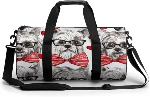 Dogs in Glasses and Bowtie Funny Gym Bag Travel Tote Bag Duffel Bag for Men Women Weekender Sports Vacation
