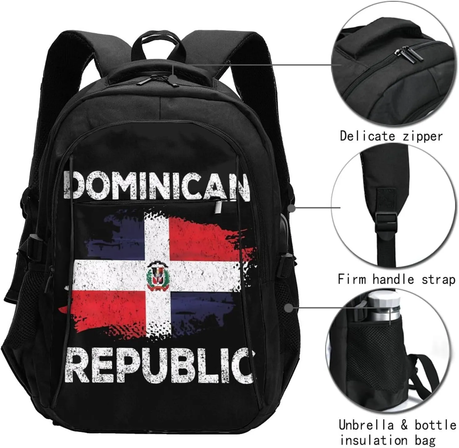 Dominican Dominicana Republic Flag Travel Backpacks Casual Backpack Large Capacity Laptop Rucksack Luggage Daypacks with USB Charging Port Multi-Pockets Bags for Hiking