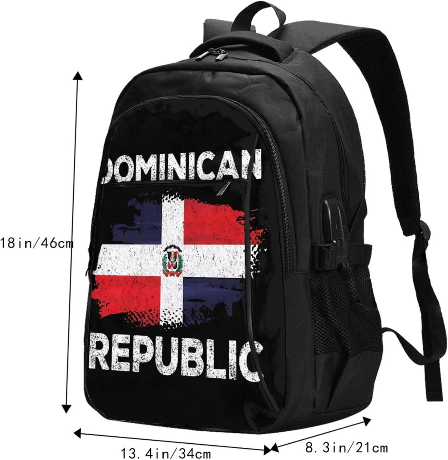 Dominican Dominicana Republic Flag Travel Backpacks Casual Backpack Large Capacity Laptop Rucksack Luggage Daypacks with USB Charging Port Multi-Pockets Bags for Hiking