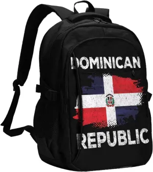 Dominican Dominicana Republic Flag Travel Backpacks Casual Backpack Large Capacity Laptop Rucksack Luggage Daypacks with USB Charging Port Multi-Pockets Bags for Hiking