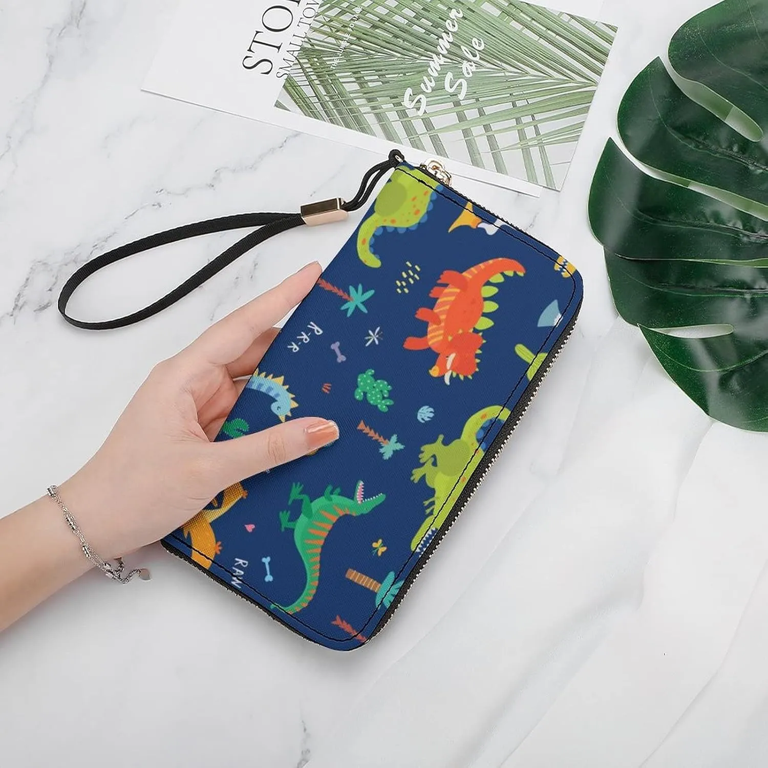 Donnapink Long Clutch Wallet, Long Handbag with Wristlet Strap, PU Leather Zip Purse