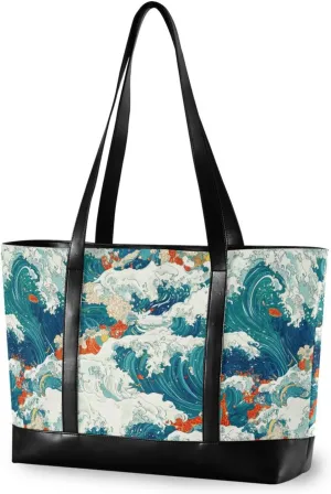 Doodle Ocean Wave trendy work bag with laptop compartment with zipper large work bags for women for office with tablet bolsos secret para mujeres