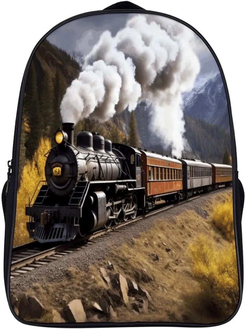 Double Shoulder Bag, Steam Locomotive Train Print Travel Backpack Regular Backpack Tech Backpacks for Work,travel,business Trips,etc.