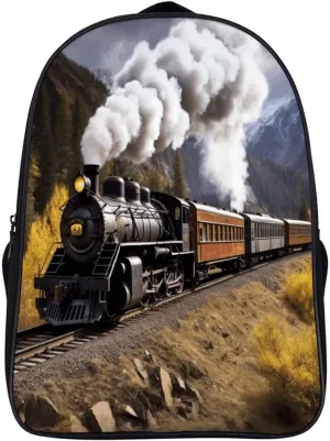 Double Shoulder Bag, Steam Locomotive Train Print Travel Backpack Regular Backpack Tech Backpacks for Work,travel,business Trips,etc.