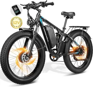 Dual Motor 3000W/4000W/5000W Peak Electric Bike for Adults-Women-Men, 52V 30AH/23AH Long Range Ebike Fat Tire, 37-41-45MPH Fast Electric Bicycle Dirt Bike