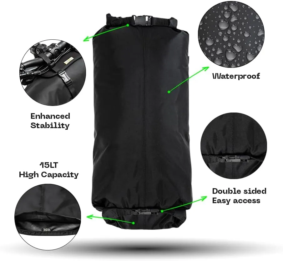 EasyRider Bike Handlebar Bag - Waterproof, Durable Cordura Fabric & Bicycle Equipment Holster Set - Front Biking Storage, Bikepacking Dry Bag for Cycling Travels - 15 lt
