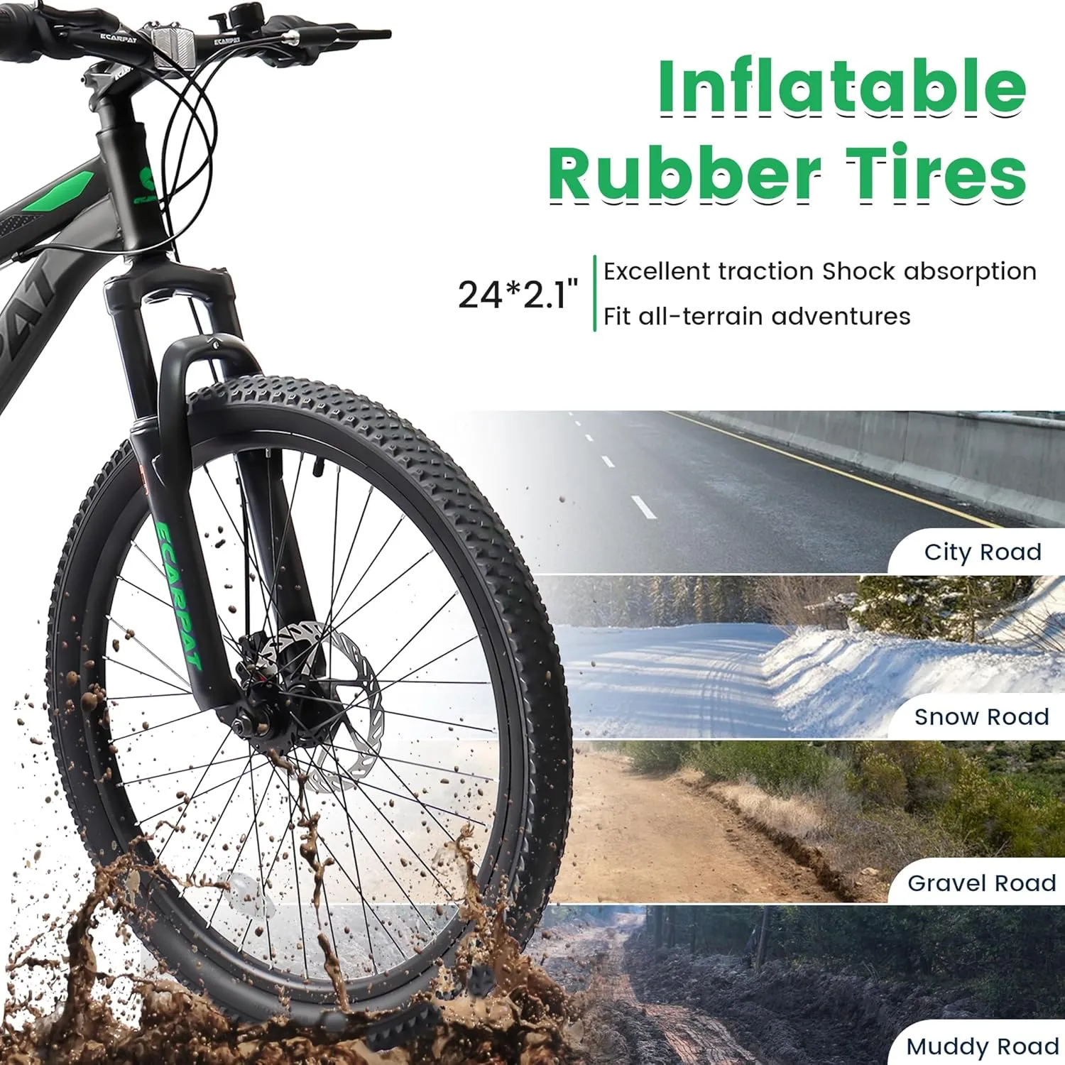 Ecarpat 24/26/27.5 Inch Mountain Bike, Dual/Front Suspension Mens Mountain Bike with 21 Speeds High-Carbon Steel Frame and Disc/V Brakes, Adult Sport Bicycle for Trail Snow Commuter City Road