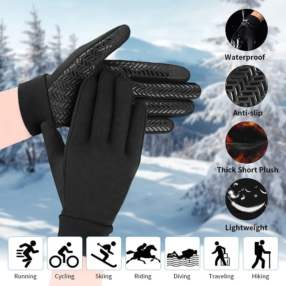 EEFOW Kids Winter Touch Screen Gloves - Cold Weather Windproof Waterproof Fleece Warm Gloves Anti-Slip Cycling Mittens for Aged 4-12 Children Boys & Girls