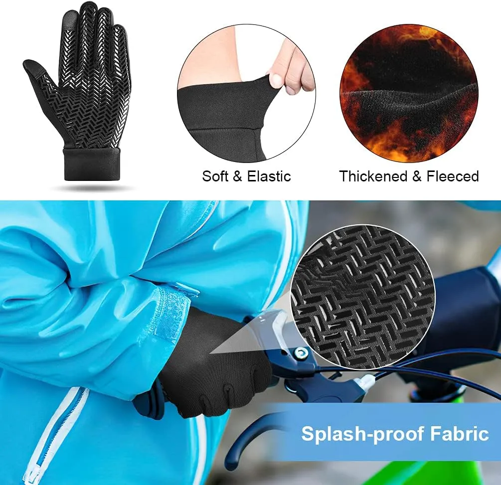 EEFOW Kids Winter Touch Screen Gloves - Cold Weather Windproof Waterproof Fleece Warm Gloves Anti-Slip Cycling Mittens for Aged 4-12 Children Boys & Girls