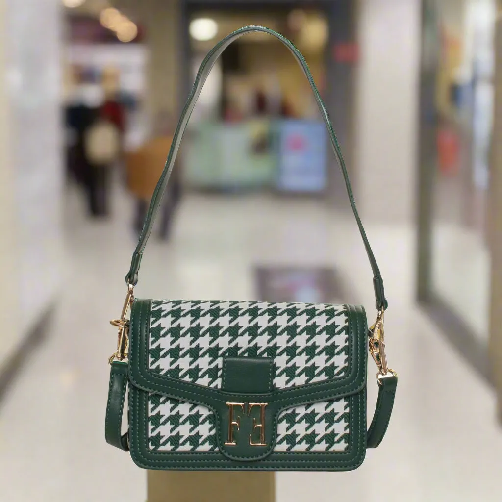 Egon Von Furstenberg green checkered graphic print Handbags