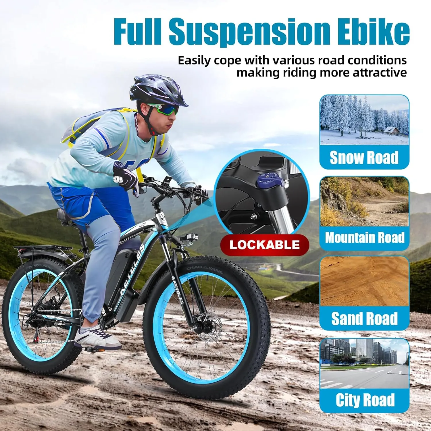Electric Bike 1000W/2000W Motor, UL Certified, 48V 15/23AH Removable Battery, 26" Fat Tire All-Terrain Ebike, Aluminum Frame, Dual Hydraulic Suspension, Front and Rear Lights, 28-32MPH