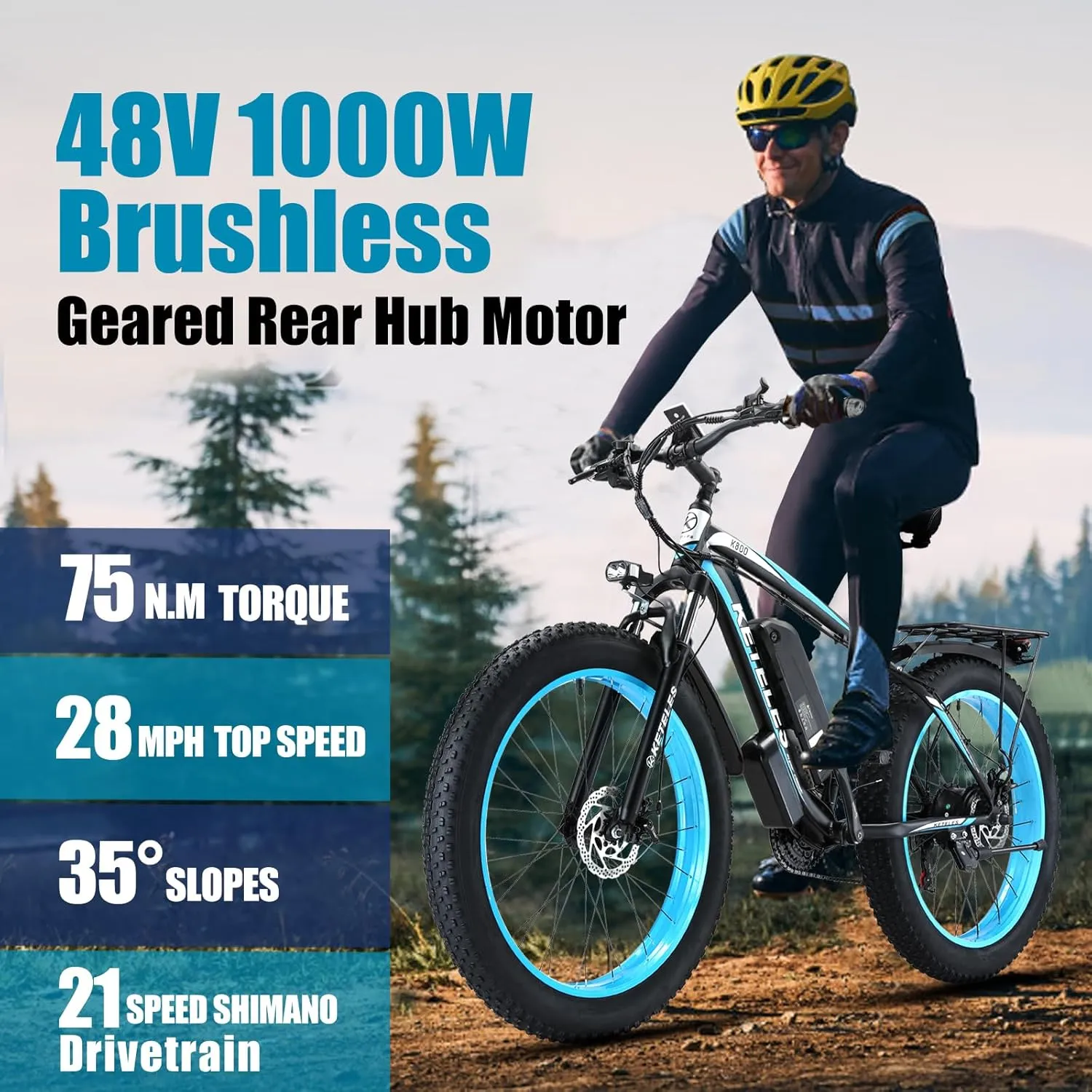 Electric Bike 1000W/2000W Motor, UL Certified, 48V 15/23AH Removable Battery, 26" Fat Tire All-Terrain Ebike, Aluminum Frame, Dual Hydraulic Suspension, Front and Rear Lights, 28-32MPH