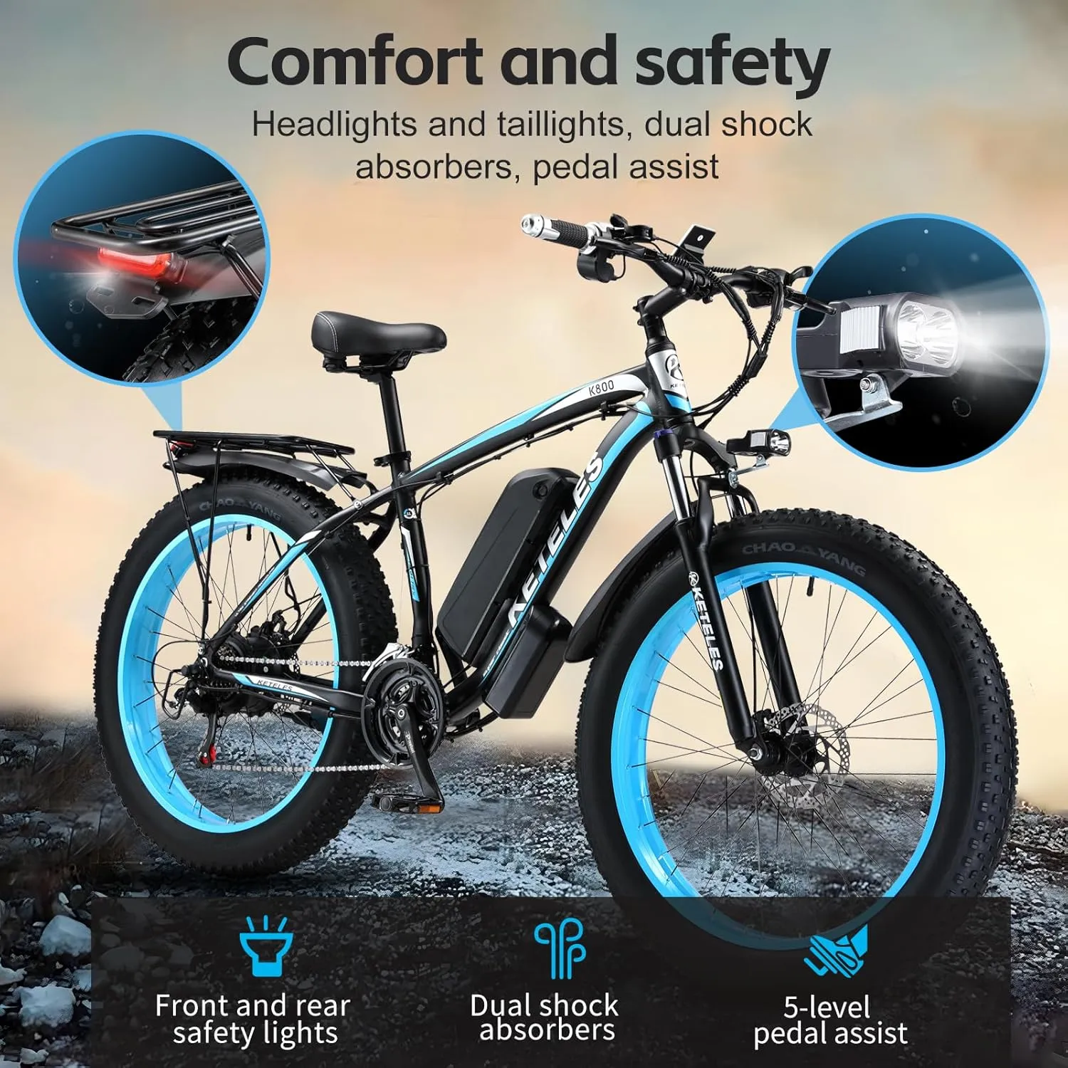 Electric Bike 1000W/2000W Motor, UL Certified, 48V 15/23AH Removable Battery, 26" Fat Tire All-Terrain Ebike, Aluminum Frame, Dual Hydraulic Suspension, Front and Rear Lights, 28-32MPH