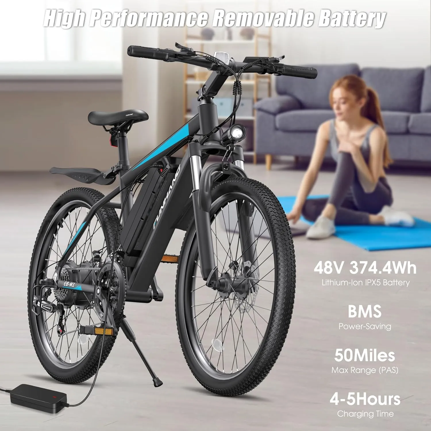 Electric Bike for Adults, Peak 1000W Ebike, 50Miles 21.7MPH Adult Electric Bicycles, 26" Electric Mountain Bike 48V 374.4WH Battery, Commuter E Bike with Adjustable Stem, Fenders, 21 Speed