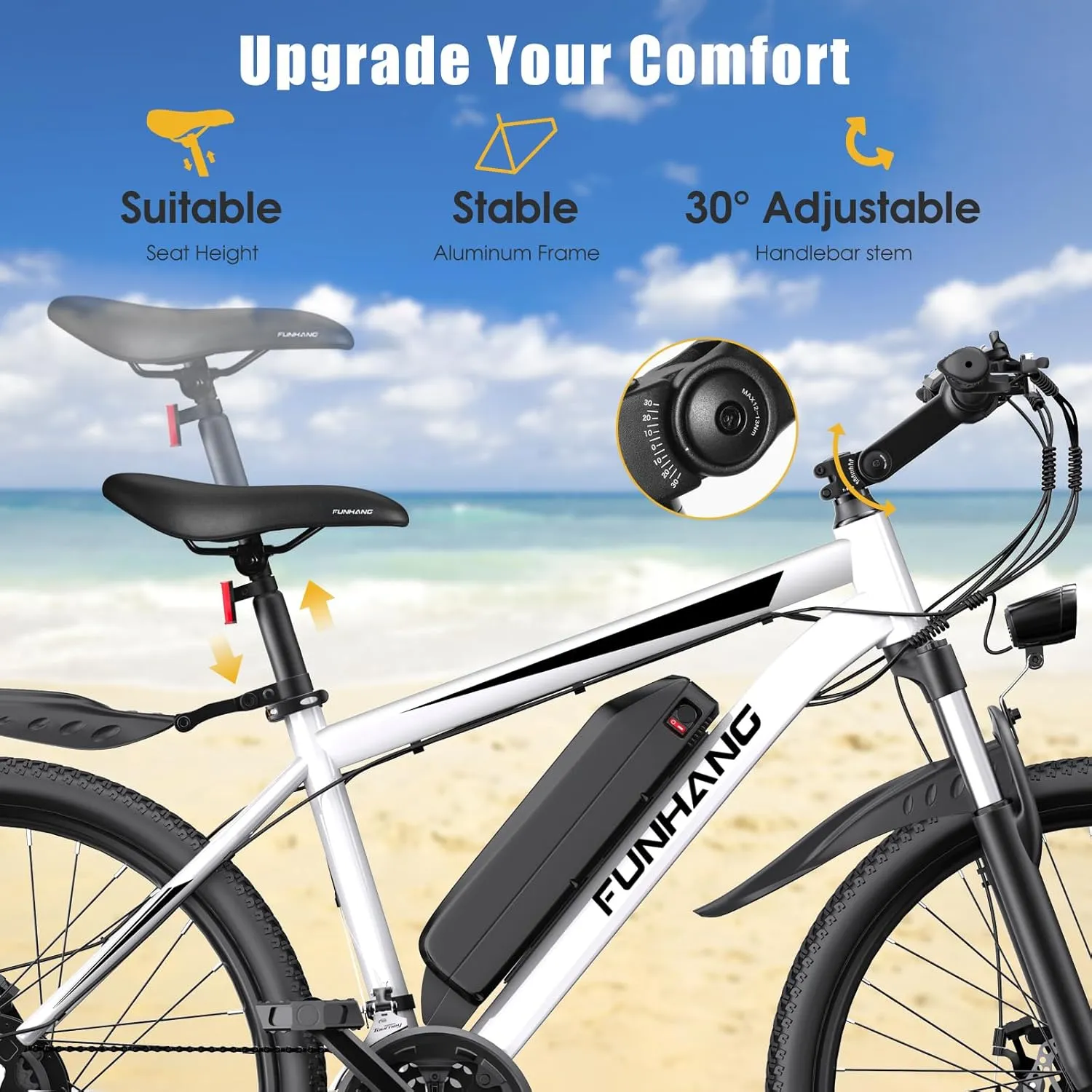 Electric Bike for Adults, Peak 1000W Ebike, 50Miles 21.7MPH Adult Electric Bicycles, 26" Electric Mountain Bike 48V 374.4WH Battery, Commuter E Bike with Adjustable Stem, Fenders, 21 Speed