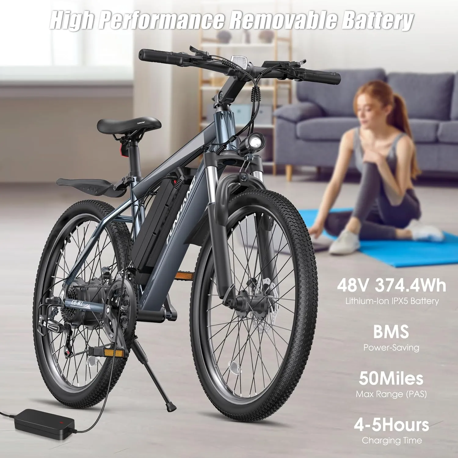 Electric Bike for Adults, Peak 1000W Ebike, 50Miles 21.7MPH Adult Electric Bicycles, 26" Electric Mountain Bike 48V 374.4WH Battery, Commuter E Bike with Adjustable Stem, Fenders, 21 Speed