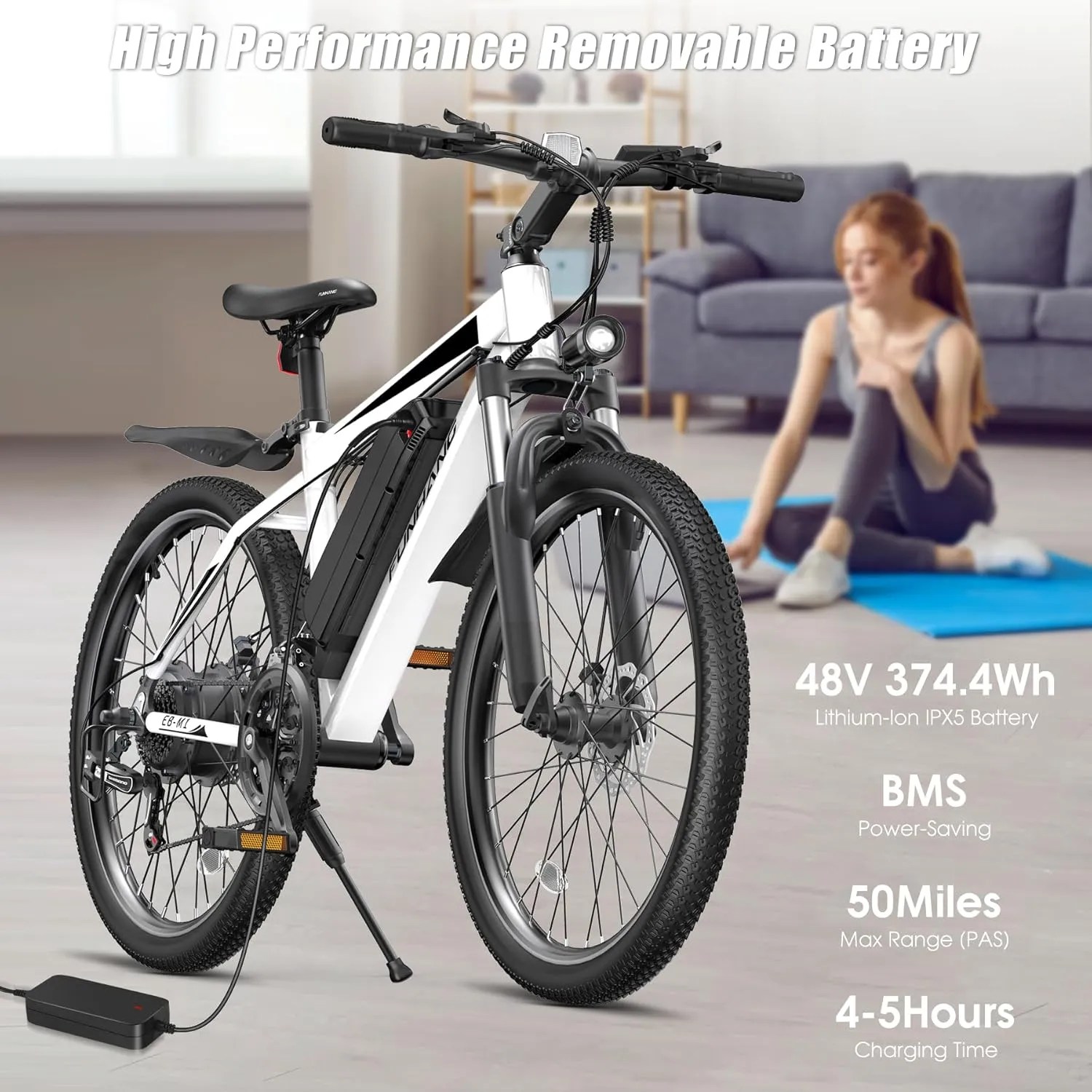 Electric Bike for Adults, Peak 1000W Ebike, 50Miles 21.7MPH Adult Electric Bicycles, 26" Electric Mountain Bike 48V 374.4WH Battery, Commuter E Bike with Adjustable Stem, Fenders, 21 Speed