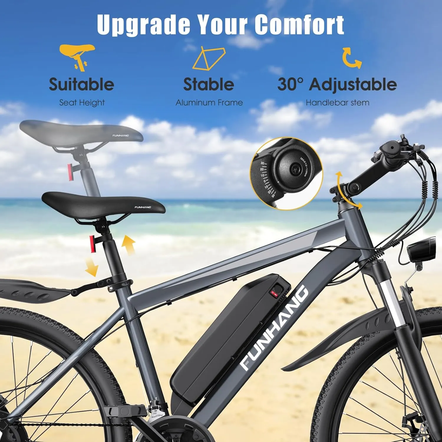 Electric Bike for Adults, Peak 1000W Ebike, 50Miles 21.7MPH Adult Electric Bicycles, 26" Electric Mountain Bike 48V 374.4WH Battery, Commuter E Bike with Adjustable Stem, Fenders, 21 Speed