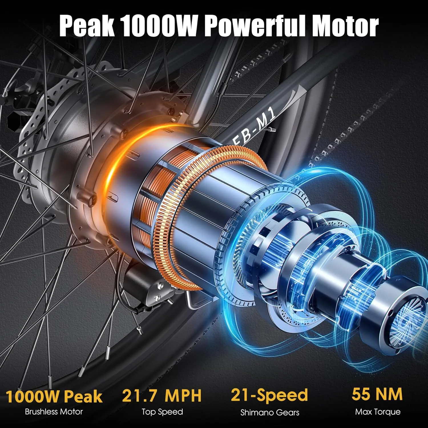 Electric Bike for Adults, Peak 1000W Ebike, 50Miles 21.7MPH Adult Electric Bicycles, 26" Electric Mountain Bike 48V 374.4WH Battery, Commuter E Bike with Adjustable Stem, Fenders, 21 Speed
