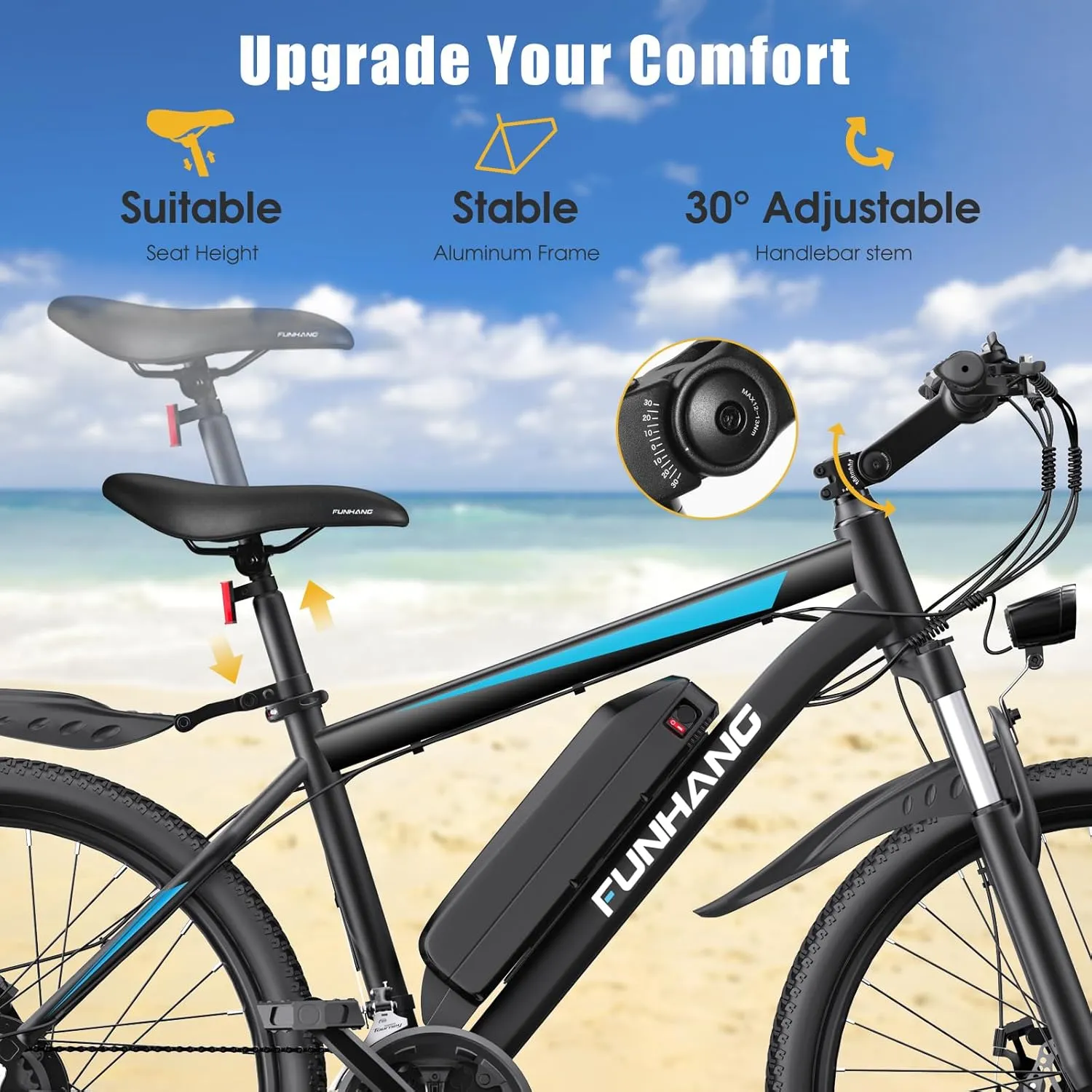 Electric Bike for Adults, Peak 1000W Ebike, 50Miles 21.7MPH Adult Electric Bicycles, 26" Electric Mountain Bike 48V 374.4WH Battery, Commuter E Bike with Adjustable Stem, Fenders, 21 Speed