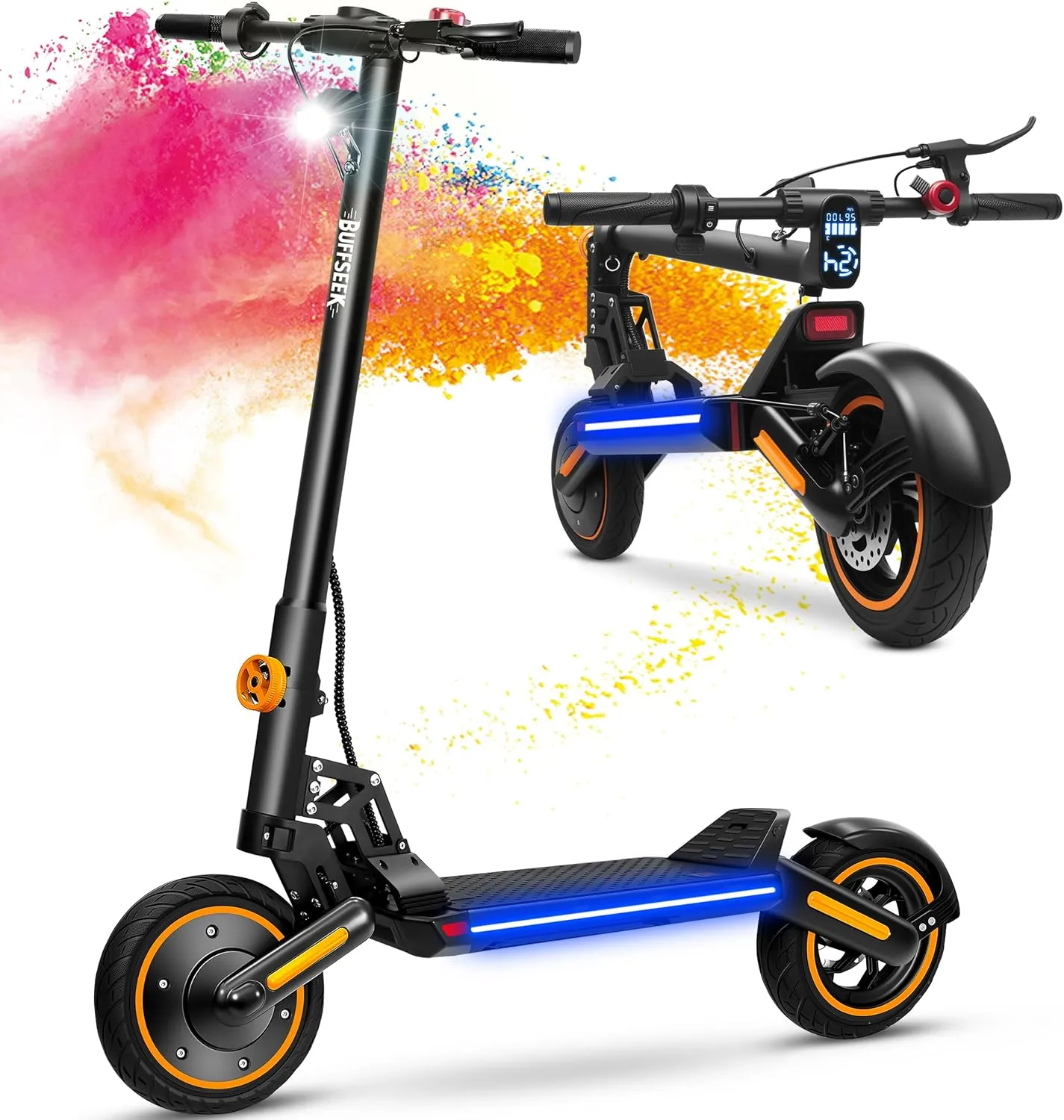 Electric Scooter for Adults - 500W Motor/10”Solid Off-Road Shock Tire,24MPH Max Speed Folding E-Scooter,Front and Rear Dual Suspension Lightweight Commuter Scooter for Campus Passage Urban Travel