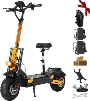 Electric Scooter for Adults 6000W Power Dual Motors Top Speed 55MPH 60V 33Ah Battery 65  Miles Range 13" All-Terrain Tires Adjustable Handlebar Height Sport E-Scooter with Seat (UL 2272tested)