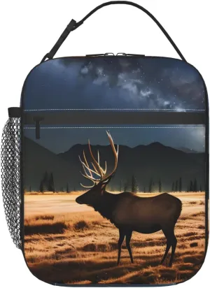 Elk In The Meadow Lunch Tote Bag,Food Handbags Case For Women Lunch Box Insulated Lunch Container