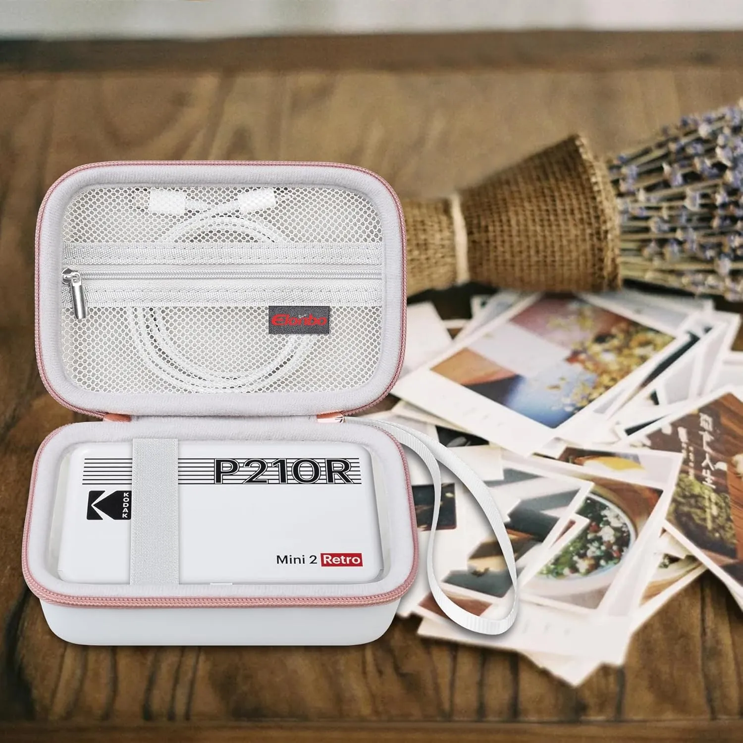 Elonbo Carrying Case for KODAK Mini 2 Retro 4PASS Portable Photo Printer, Digital Instant Print Camera Travel Bag Storage Holder, Mesh Pocket Fits Printing Paper Cable, White