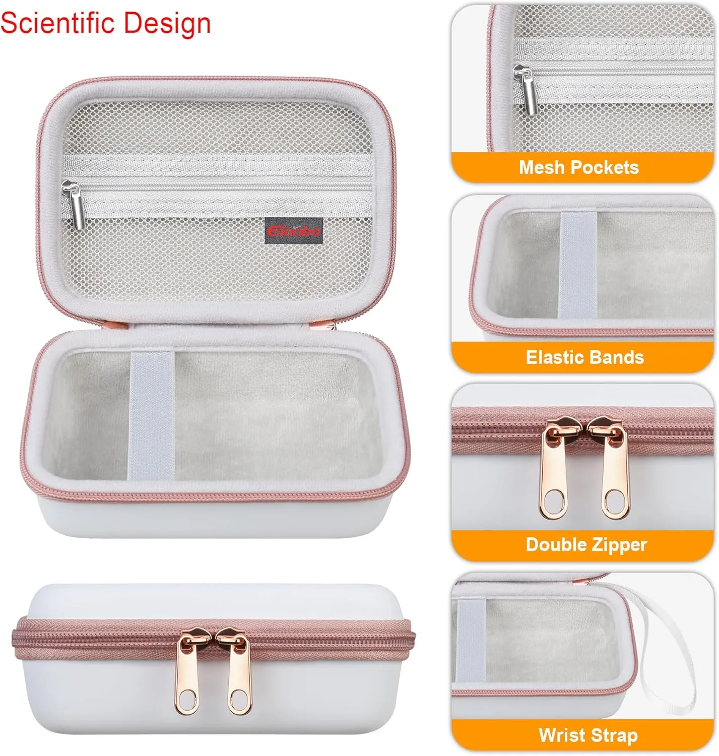 Elonbo Carrying Case for KODAK Mini 2 Retro 4PASS Portable Photo Printer, Digital Instant Print Camera Travel Bag Storage Holder, Mesh Pocket Fits Printing Paper Cable, White