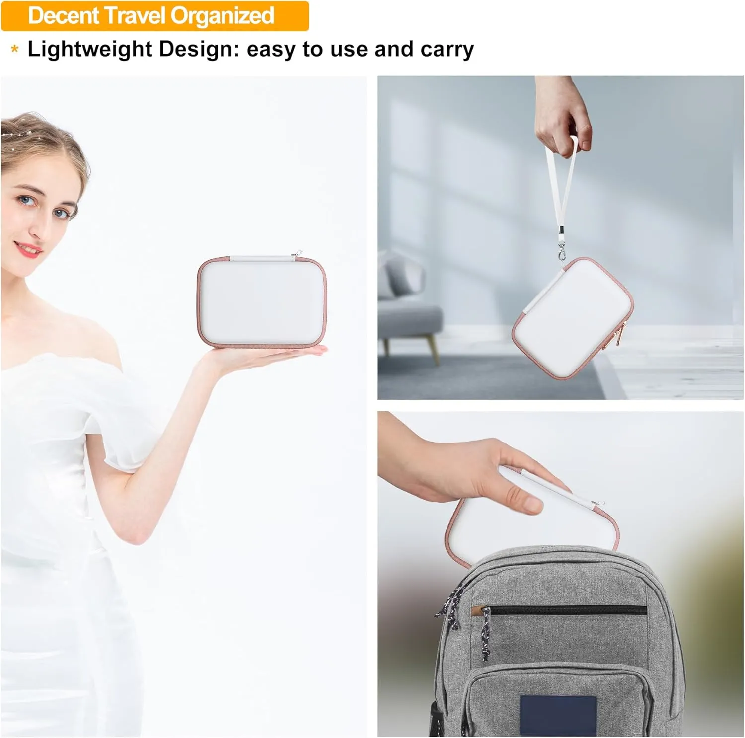 Elonbo Carrying Case for KODAK Mini 2 Retro 4PASS Portable Photo Printer, Digital Instant Print Camera Travel Bag Storage Holder, Mesh Pocket Fits Printing Paper Cable, White