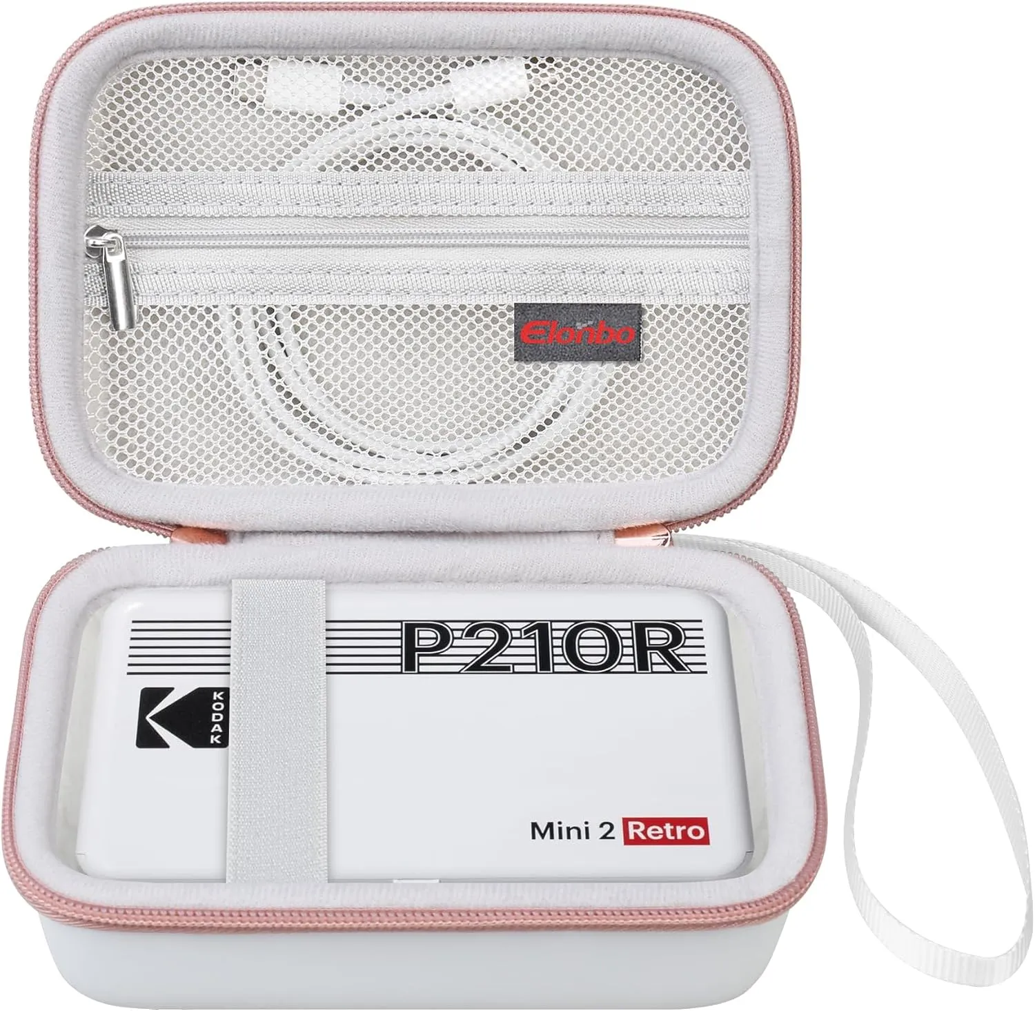 Elonbo Carrying Case for KODAK Mini 2 Retro 4PASS Portable Photo Printer, Digital Instant Print Camera Travel Bag Storage Holder, Mesh Pocket Fits Printing Paper Cable, White